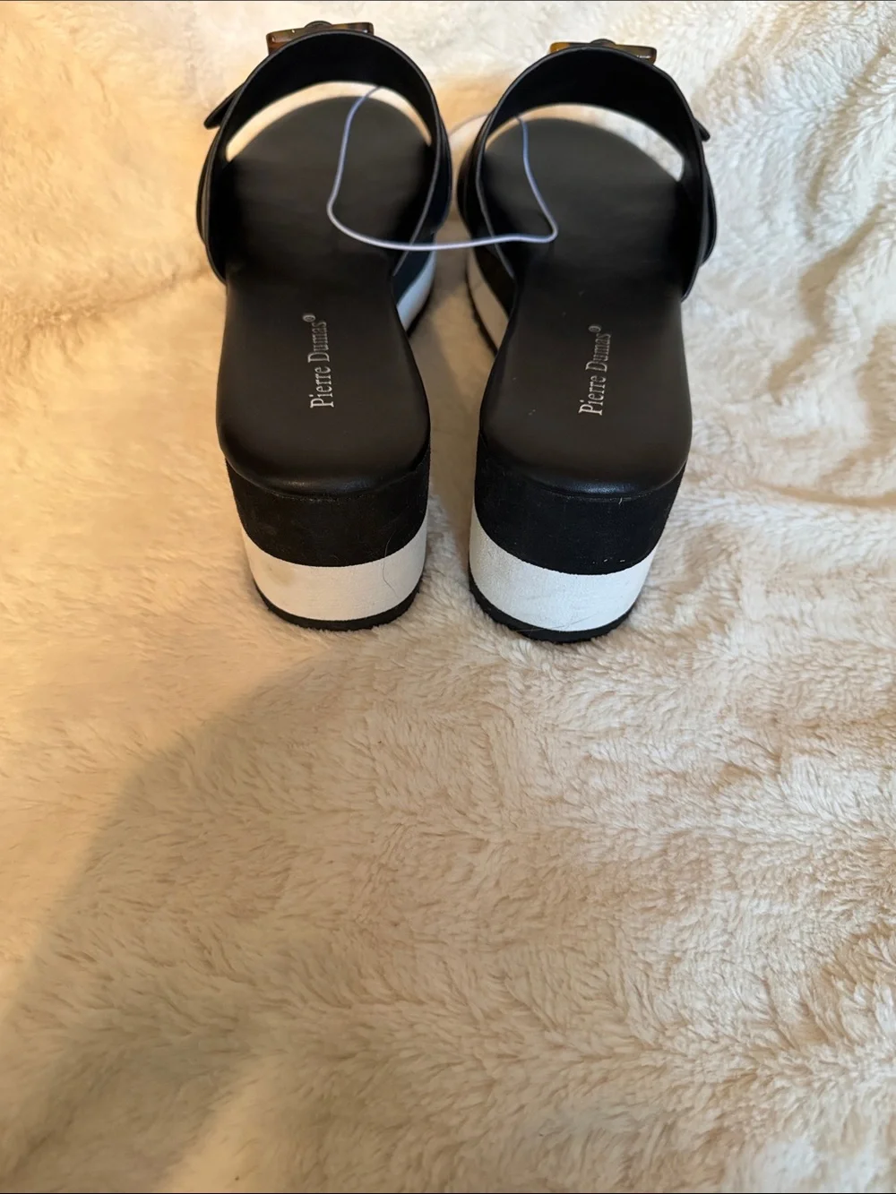 Pierre Dumas Womens Black Platform Slide Sandals Tortoiseshell Buckle Size 10‎